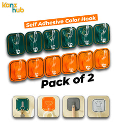 luxury Punch Free Six Row Hook - Strong Self Adhesive Coat - Pack of 2